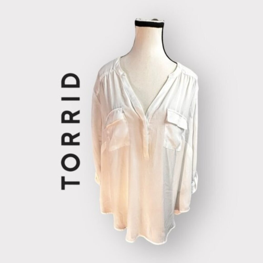 Women’s Torrid 1 Harper White Georgette Pullover 3/4 Sleeve Blouse 1X 1XL